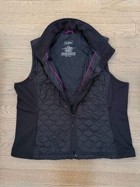 L.L. Bean Black Quilted & Knit Side Panel Vest Size LP